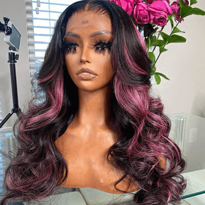 Hot Star Balayage Purple With Black 5x5 13x6 Lace Front Closure Wig 4x6 Glueless Ready To Go Human Hair Wigs