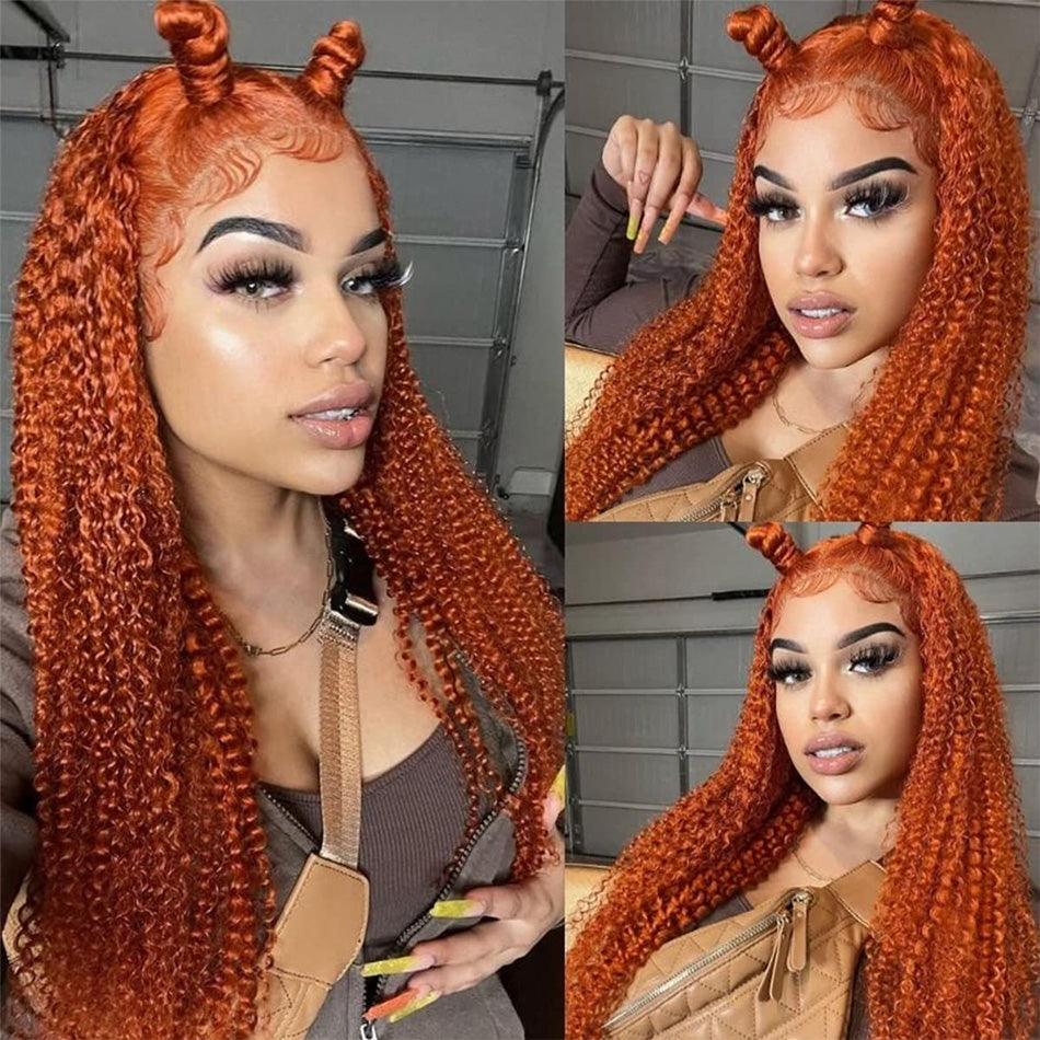 Hot Star Ginger Orange Colored 5x5 13x6 Lace Front Closure Wig Curly 4x6 Glueless Ready To Go Human Hair Wigs