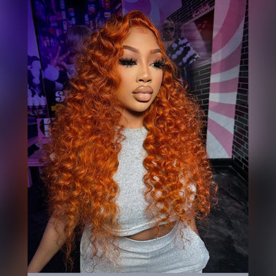 Hot Star 180% Density Ginger Orange Colored HD Transparent 5x5 13x6 Lace Closure Front Wig 6x4 Glueless Ready To Go Deep Wave Human Hair Wig