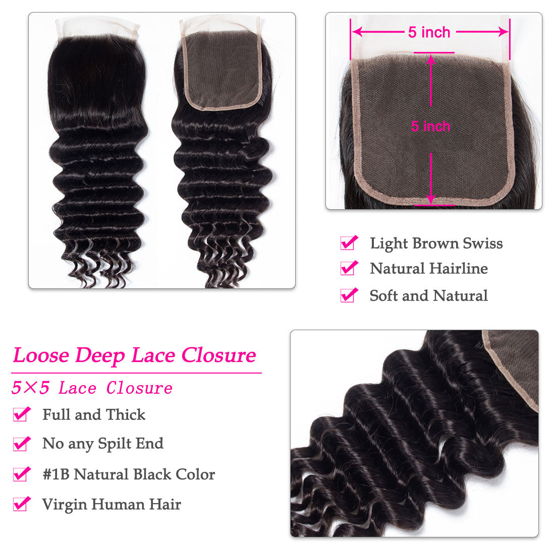 Hot Star Loose Deep Wave Human Hair 3 Bundles With 5x5 Closure 100% Remy Human Hair