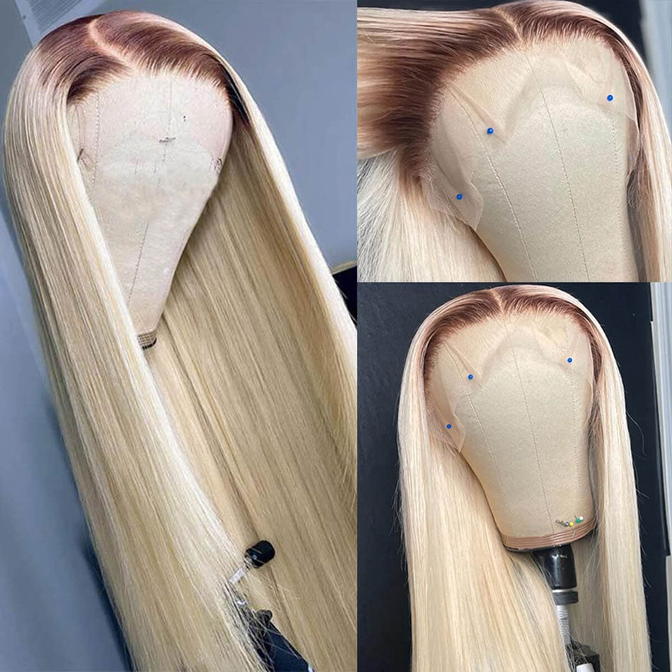 Hot Star 210% Density Ombre Blonde Color #4/613 HD Transparent 13x4 13x6 Lace Front Human Hair Wig