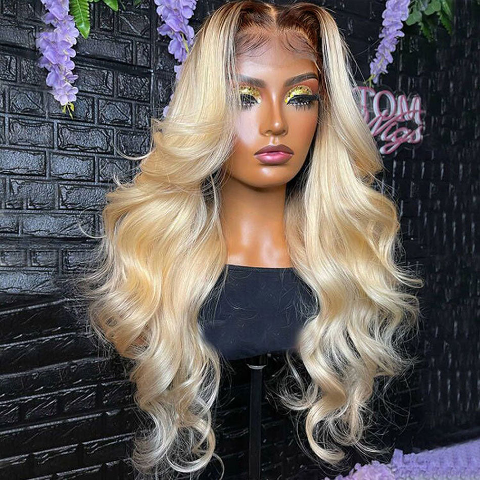 Hot Star 210% Density Ombre Blonde Color #4/613 HD Transparent 13x4 13x6 Lace Front Human Hair Wig