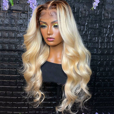 Hot Star 210% Density Ombre Blonde Color #4/613 HD Transparent 13x4 13x6 Lace Front Human Hair Wig