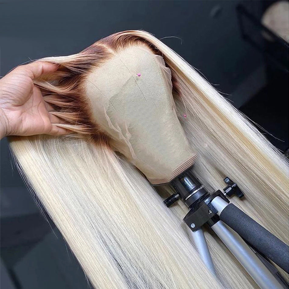 Hot Star 210% Density Ombre Blonde Color #4/613 HD Transparent 13x4 13x6 Lace Front Human Hair Wig