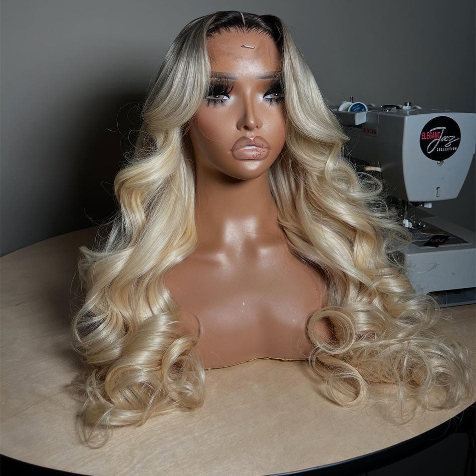 Hot Star Top 10A 250% Density Ombre Platinum Blonde Colored 13x6 Lace Front Human Hair Wigs Brazilian Body Wave