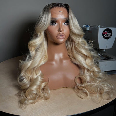 Hot Star Top 10A 250% Density Ombre Platinum Blonde Colored 13x6 Lace Front Human Hair Wigs Brazilian Body Wave