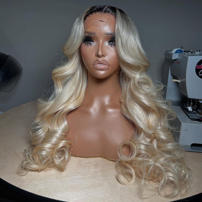 Hot Star Top 10A 250% Density Ombre Platinum Blonde Colored 13x6 Lace Front Human Hair Wigs Brazilian Body Wave