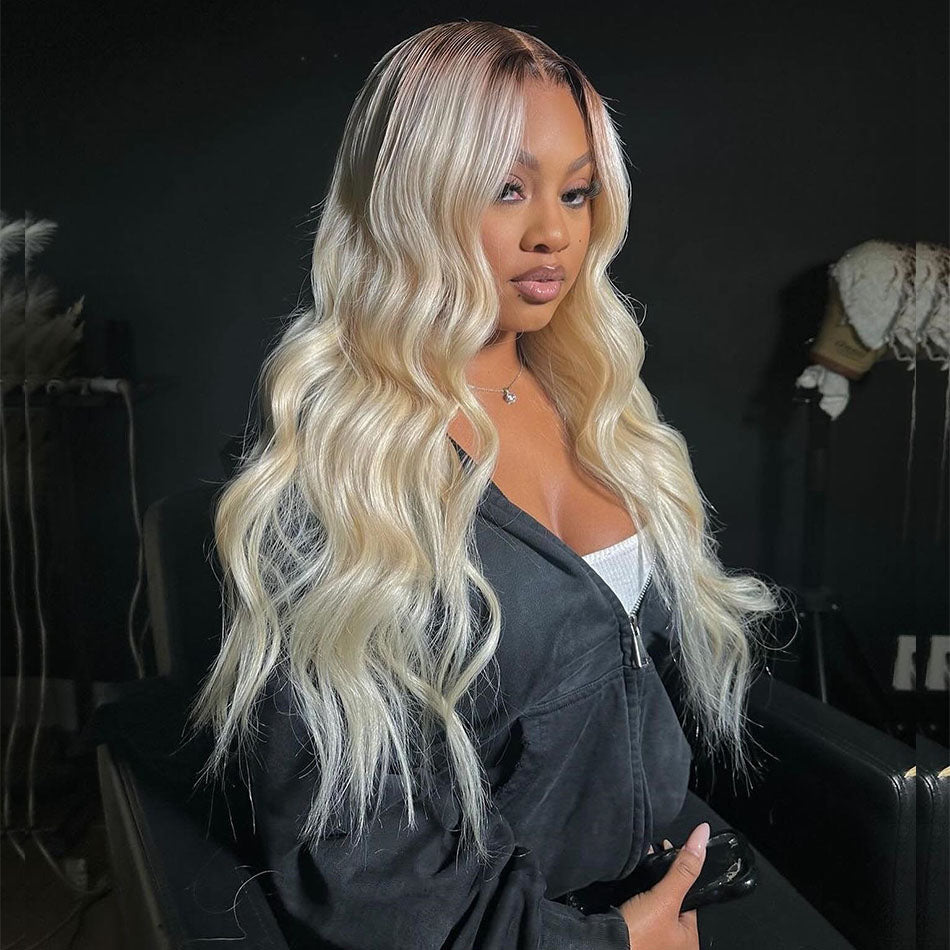 Hot Star Top 10A 250% Density Ombre Platinum Blonde Colored 13x6 Lace Front Human Hair Wigs Brazilian Body Wave