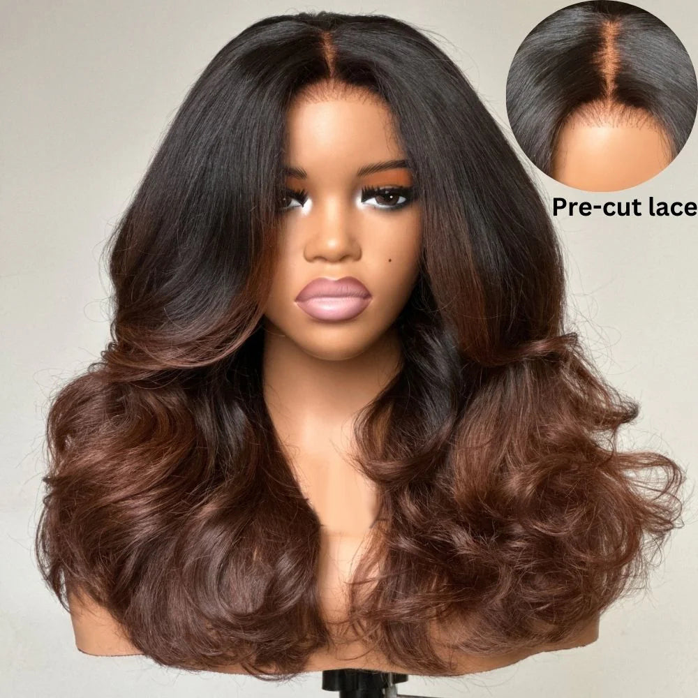 Hot Star 300% Density Heavy Layered Cut Ombre Brown Colored Glueless Lace Wig