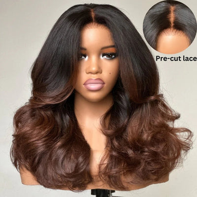 Hot Star 300% Density Heavy Layered Cut Ombre Brown Colored Glueless Lace Wig