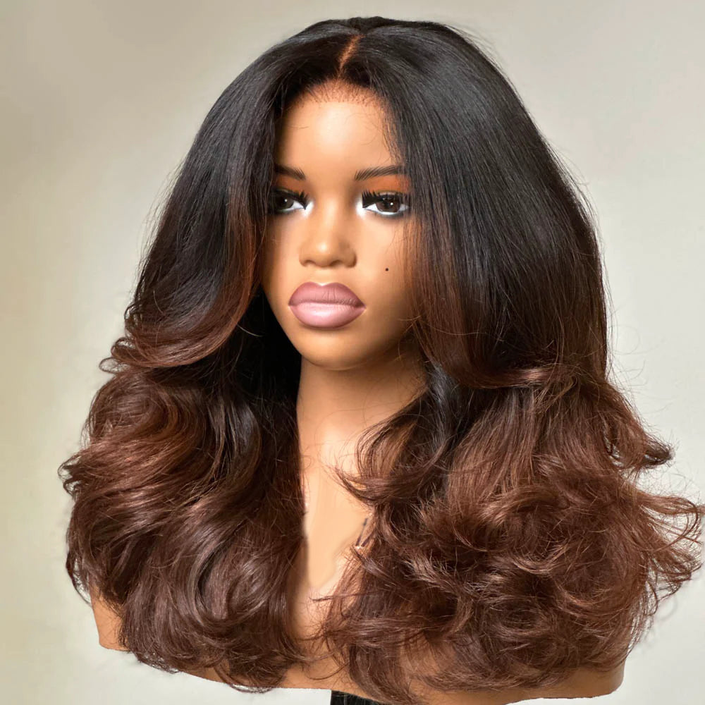 Hot Star 300% Density Heavy Layered Cut Ombre Brown Colored Glueless Lace Wig