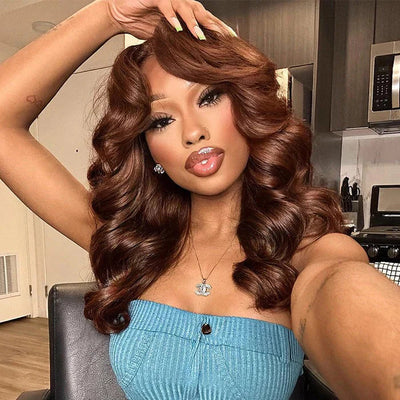 Hot Star 300% Density Weft Made Curtain Bangs Layered Cut  Brown Colored Glueless Lace Wig