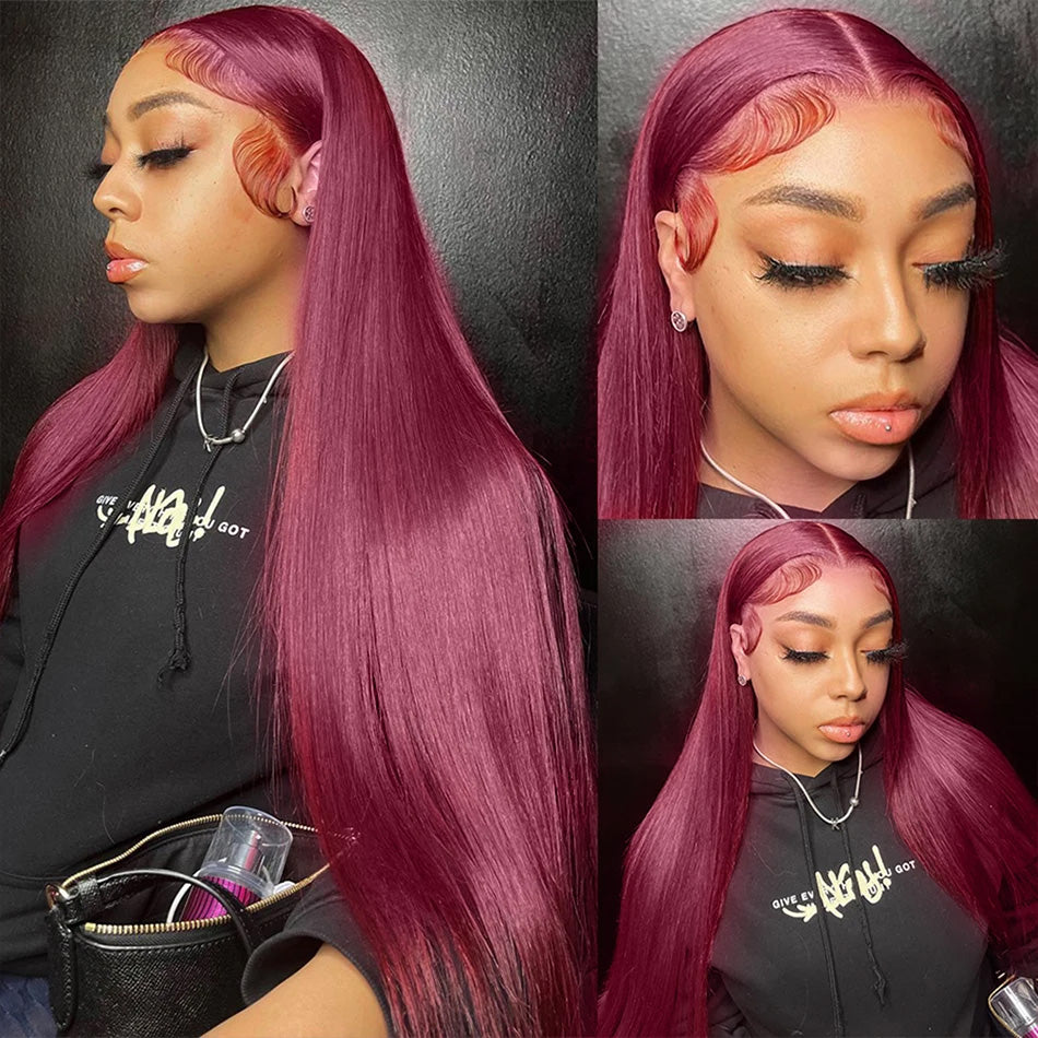 [2 Wigs 13x6 Lace]Burgundy #99j Colored+Ginger Blonde Colored 13x6 Lace Front Human Hair Wig