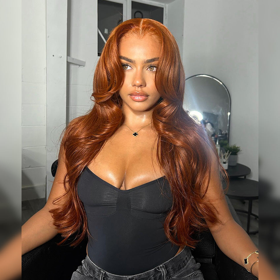 Hot Star 180% Density Auburn Ginger Colored 5x5 13x6 Lace Closure Front Wig 6x4 Glueless Ready To Go Human Hair Wigs Body Wave