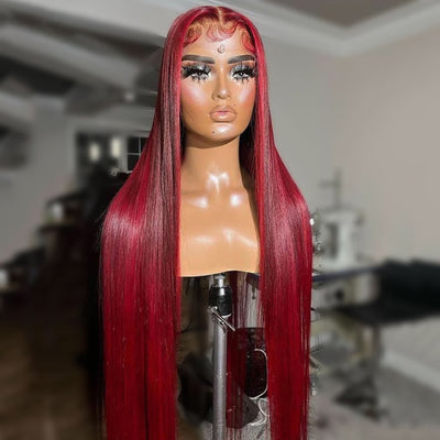 Hot Star Highlight Red Colored Pre Plucked 4x6 Ready To Go Human Hair Wigs 5x5 13x6 Lace Closure Front Wig