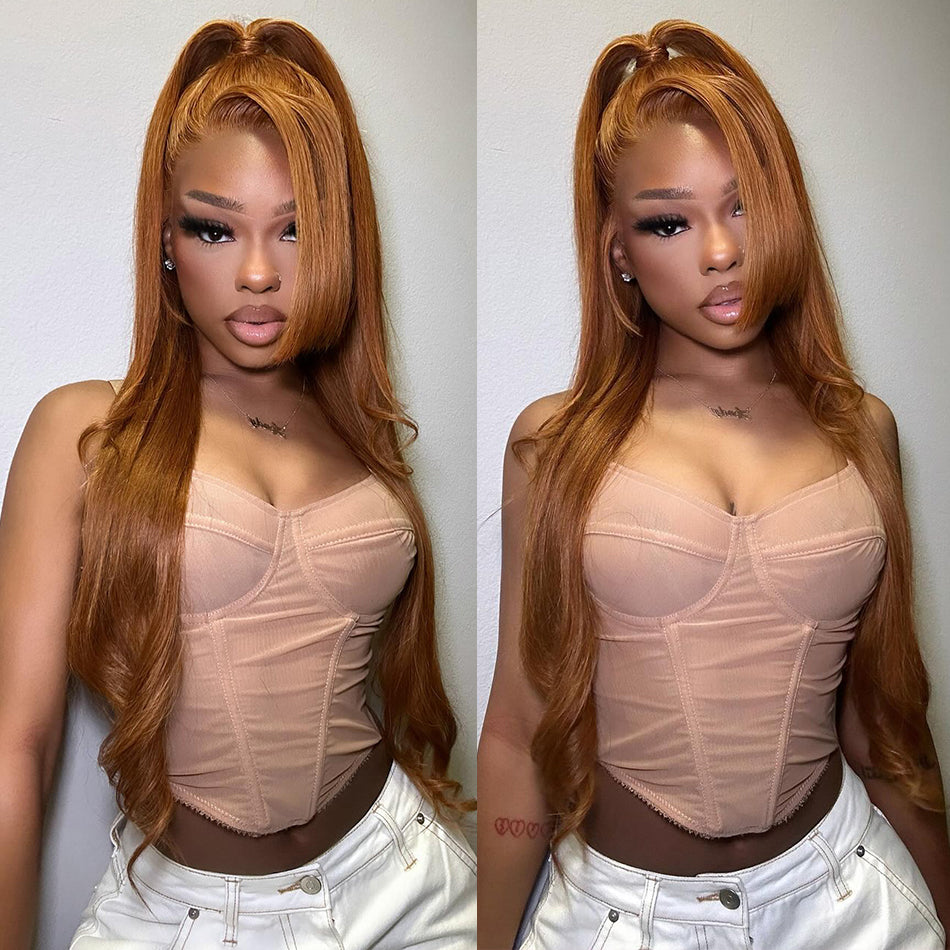Hot Star Ginger Blonde Colored 13x6 Transparent HD Lace Front Wig 4x6 Glueless Ready To Go Human Hair Wigs Brazilian Straight Hair