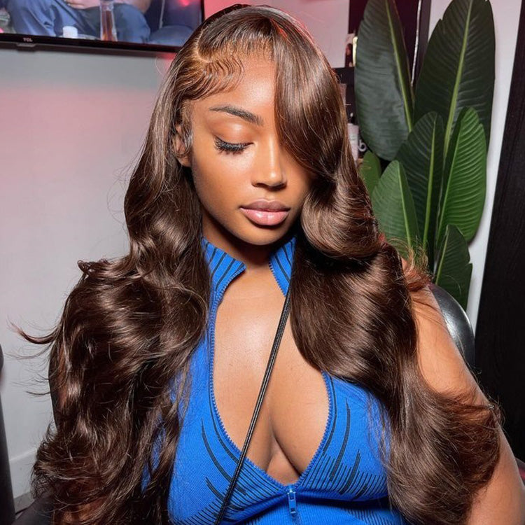Hot Star Premium 10A 210% Density Chocolate Brown Colored 13x6 Lce Front Wig 6x5 Glueless Ready To Go Human Hair Wigs