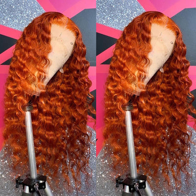 Hot Star 180% Density Ginger Orange Colored 5x5 13x6 Lace Front Closure Wig 4x6 Ready To Go Human Hair Wig