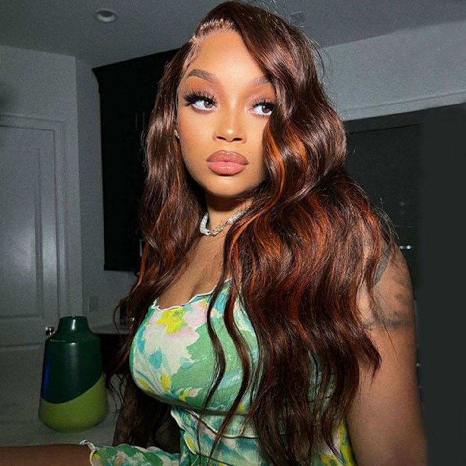Hot Star Custom Orange Chocoalte Brown Colored 5x5 13x6 Lace Front Closure Wig 4x6 Glueless Ready To Go Human Hair Wig