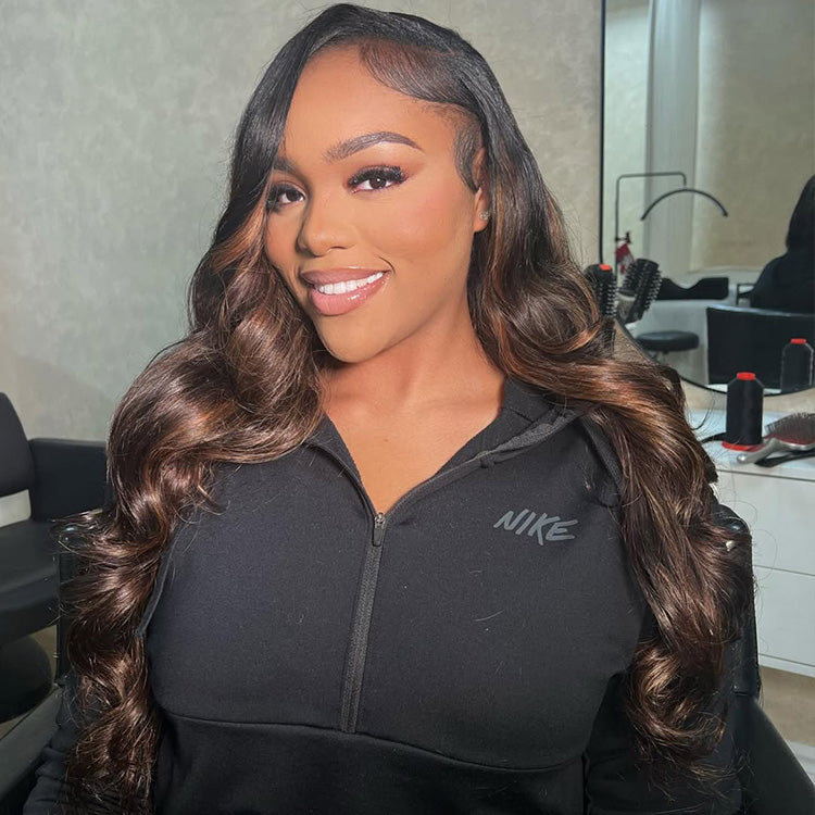 Hot Star Classic Black Roots Highlight Colored 13x6 Lace Front Wig 6x5 Glueless Human Hair Wigs Body Wave