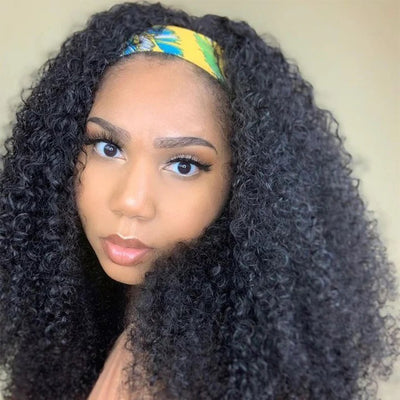 Hot Star 180% Density Kinky Curly Human Hair Headband Wig For Black Women Glueless Brazilian Remy Full Machine Made Hair