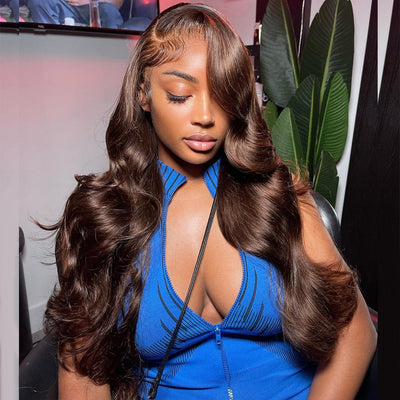 Hot Star 210% Density Undetectable HD Lace Chocolate Brown Colored Human Hair Wigs Body Wave