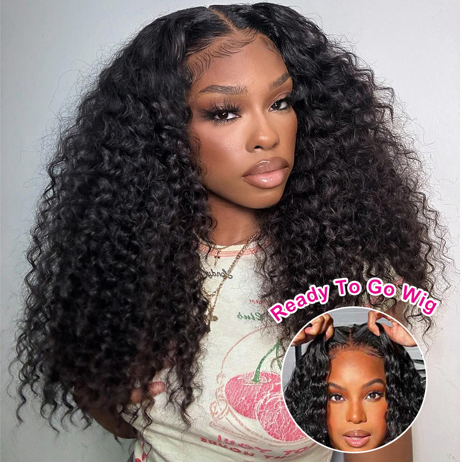 Hot Star 180% Density 6x4 Lace Closure Glueless Deep Wave Ready To Go Human Hair Wigs