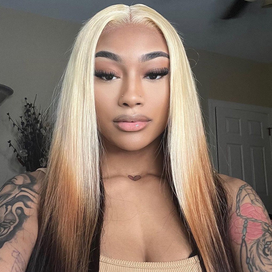 Hot Star Customized Ombre 613 Blonde Brown Colored 13x4 13x6 Transparent HD Lace Front Human Hair Wig