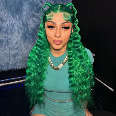 Hot Star 250% Density Customized Colored 13x6 HD Transparent Lace Front Deep Wave Human Hair Wig