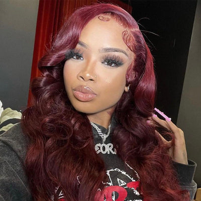 BOGO DEAL ! Hot Star Burgundy Color 99j HD Transprent 13x6 Lace Front Human Hair Wig Body Wave