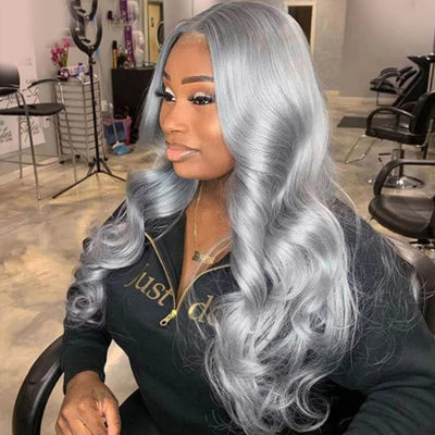 Hot Star Transparent 13x4 13x6 Lace Frontal Wig Brazilian Body Wave Pre Plucked Silver Gray Lace Front Colored Human Hair Wigs