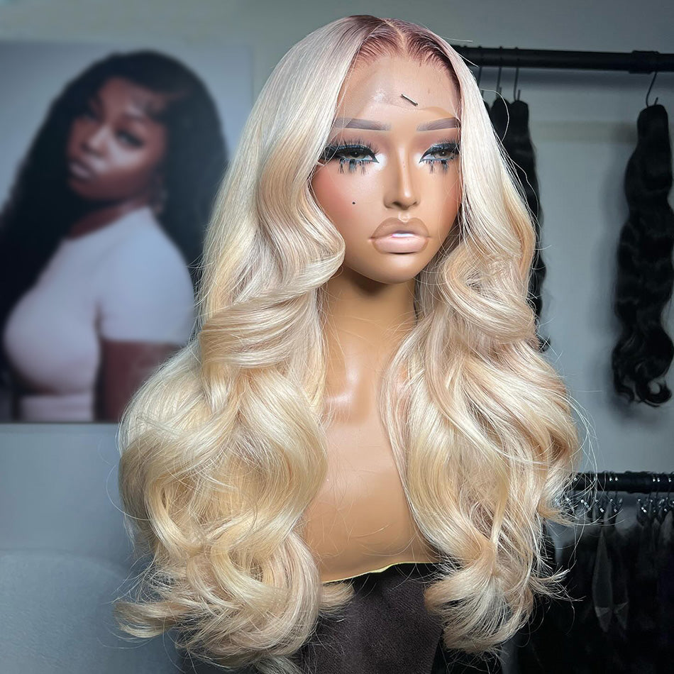 Hot Star 210% Density Customized Ombre Blonde Colored HD Transparent 13x4 13x6 Lace Front Human Hair Wigs Brazilian Body Wave