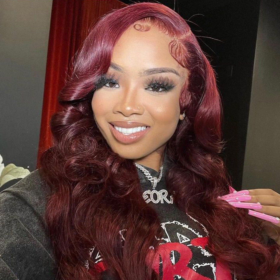 BOGO DEAL ! Hot Star Burgundy Color 99j HD Transprent 13x6 Lace Front Human Hair Wig Body Wave