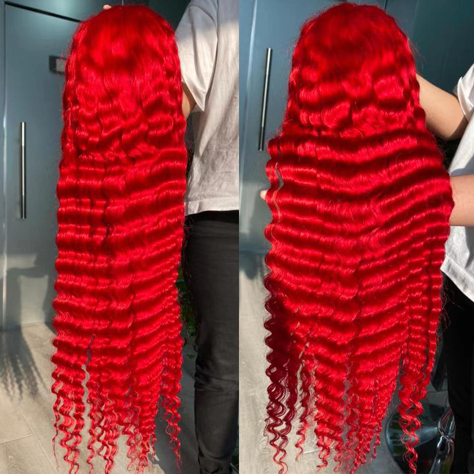 Hot Star 210% Density Bright Red Colored HD Transparent Lace Front 13x6 Brazilian Human Hair Wig