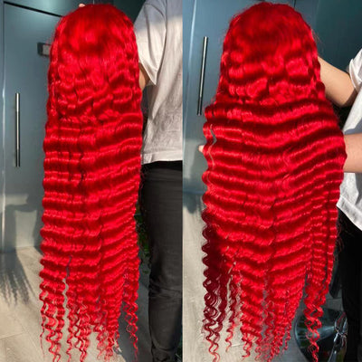 Hot Star 210% Density Bright Red Colored HD Transparent Lace Front 13x4 13x6 Brazilian Human Hair Wig