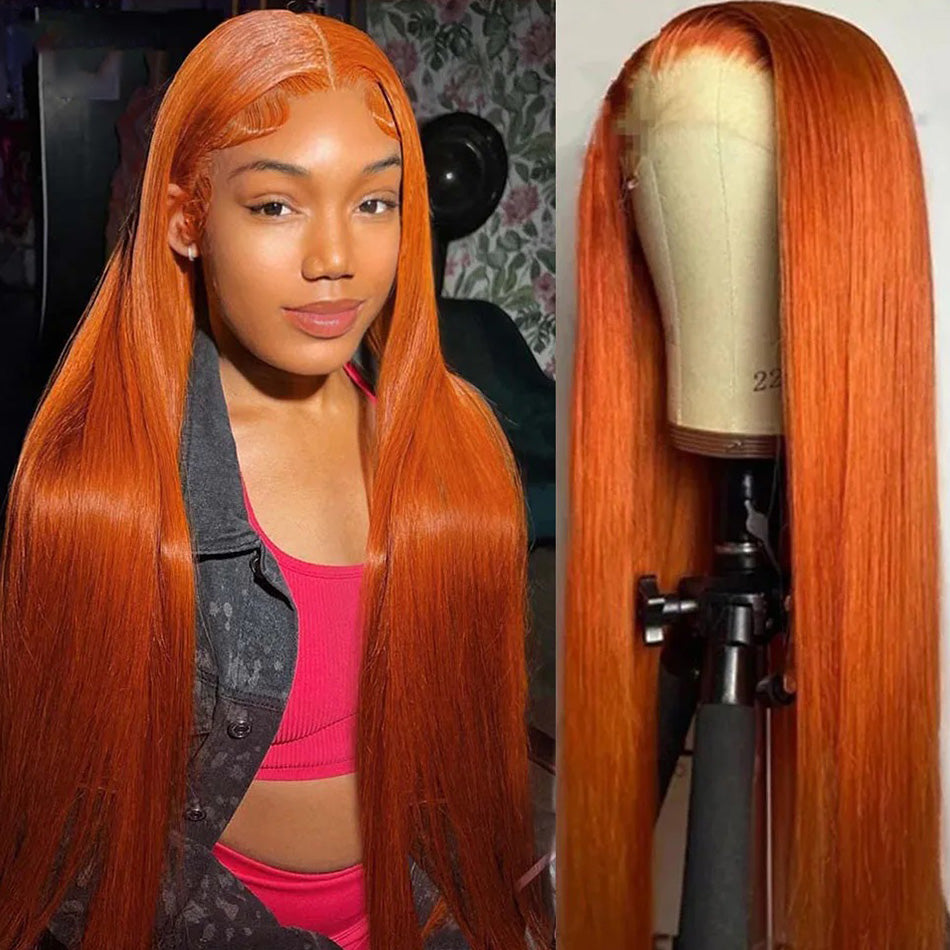 Hot Star Ginger Orange Colored 5x5 13x6 Lace Front Closure Wig 4x6 Glueless Ready To Go Human Hair Wigs Brazilian Straight