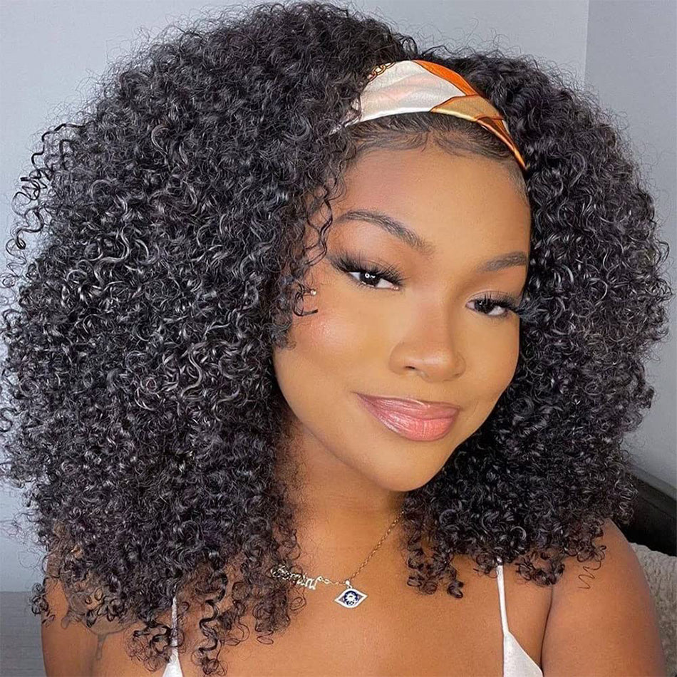 Hot Star 180% Density Kinky Curly Human Hair Headband Wig For Black Women Glueless Brazilian Remy Full Machine Made Hair