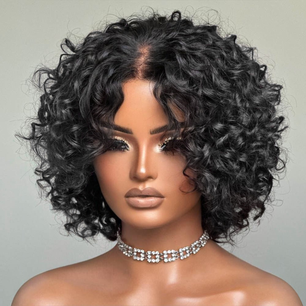 Hot Star Retro Curly Human Hair Wig With Bangs