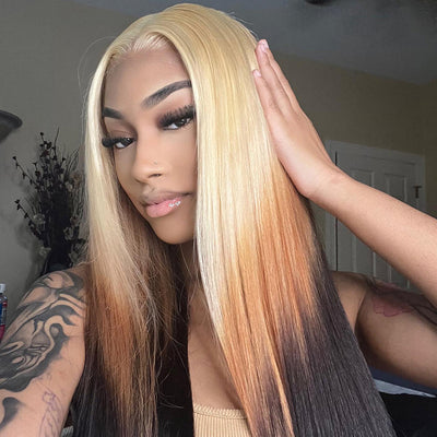 Hot Star Customized Ombre 613 Blonde Brown Colored 13x4 13x6 Transparent HD Lace Front Human Hair Wig