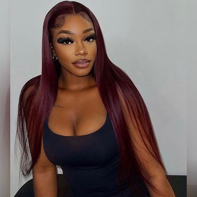 Hot Star Premium 10A 210% Density Plum Burgundy Wine Purple Colored 6x5 Glueless 13x6 Lace Front Human Hair Wigs