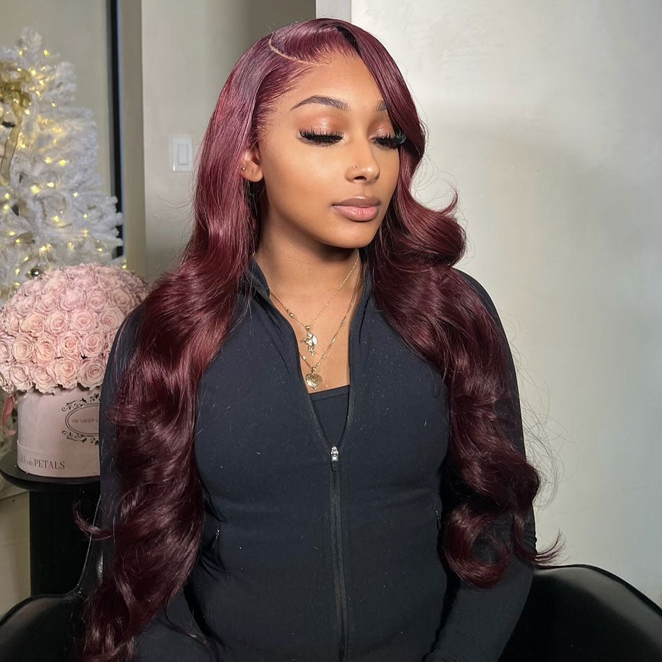 Hot Star Dark 99j Wine Colored HD Transparent 6x4 Glueless Ready Go Wig 5x5 13x6 Lace Front Human Hair Wig