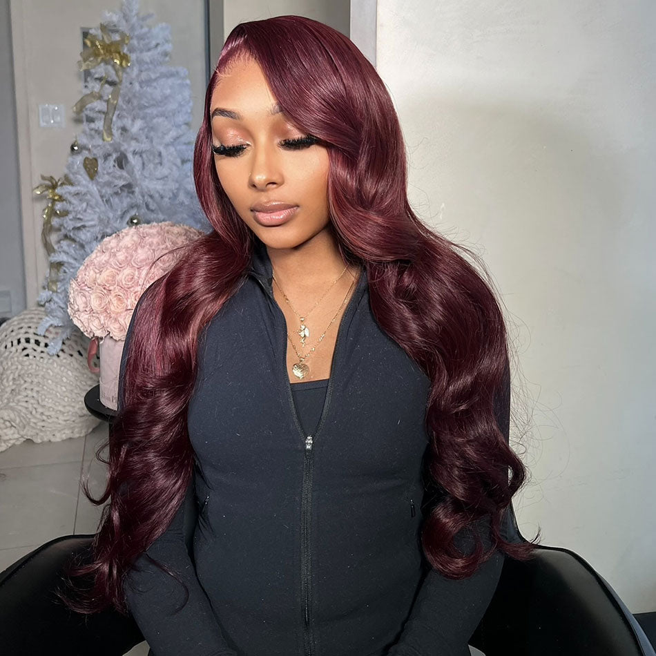 Hot Star Dark 99j Wine Colored HD Transparent 6x4 Glueless Ready Go Wig 5x5 13x6 Lace Front Human Hair Wig