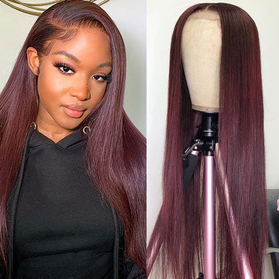 Hot Star Dark 99j Wine Colored HD Transparent 6x4 Glueless Ready Go Wig 5x5 13x6 Lace Front Human Hair Wig