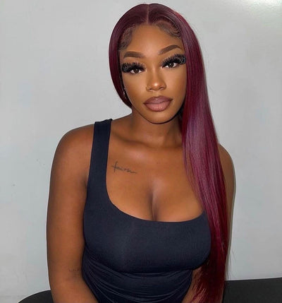 Hot Star Dark 99j Wine Colored HD Transparent 6x4 Glueless Ready Go Wig 5x5 13x6 Lace Front Human Hair Wig