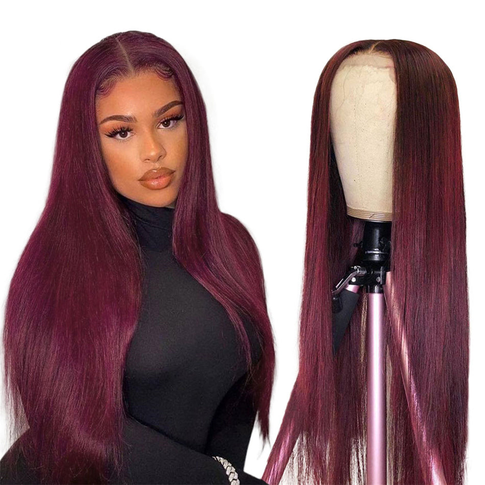 Hot Star Dark 99j Wine Colored HD Transparent 6x4 Glueless Ready Go Wig 5x5 13x6 Lace Front Human Hair Wig