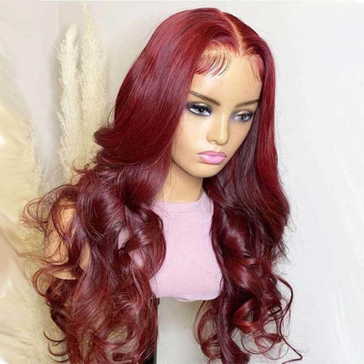 Hot Star Reddish Burgundy Colored 5x5 13x6 Lace Front Closure Wig 4x6 Glueless Ready To Wear Human Hair Wigs Body Wave