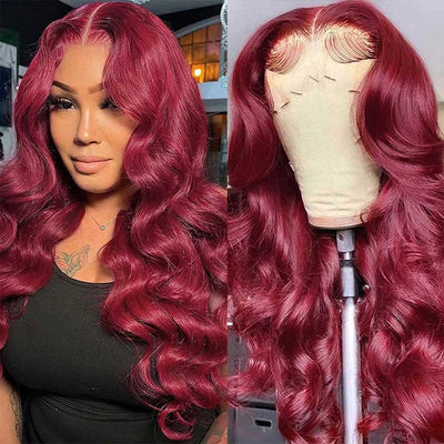 Hot Star Reddish Burgundy Colored 5x5 13x6 Lace Front Closure Wig 4x6 Glueless Ready To Wear Human Hair Wigs Body Wave