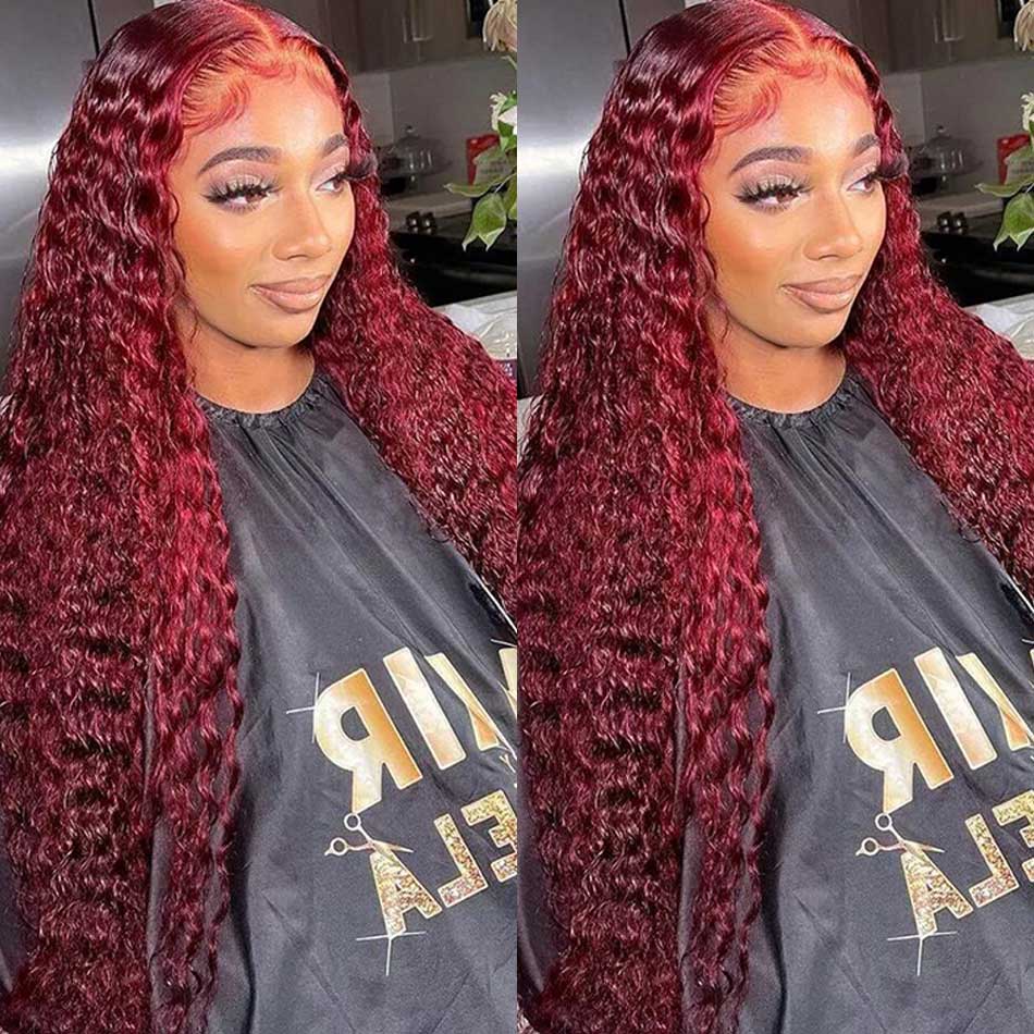 Hot Star Reddish Burgundy Colored 5x5 13x6 Lace Front Closure Wig 4x6 Glueless Ready To Wear Human Hair Wigs Deep Wave