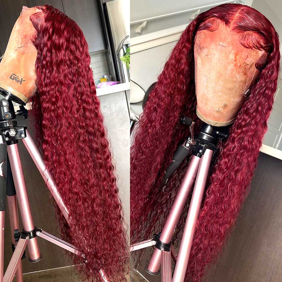 Hot Star Reddish Burgundy Colored 5x5 13x6 Lace Front Closure Wig 4x6 Glueless Ready To Wear Human Hair Wigs Deep Wave
