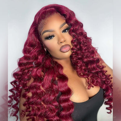 Hot Star Burgundy Colored 6x5 Glueless Ready To Go 13x6 Lace Human Hair Wigs